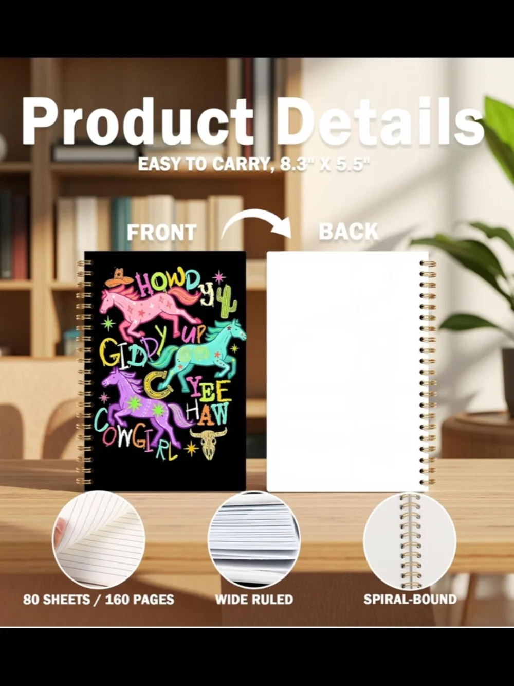 Neon Cowgirl Horses Spiral Notebook